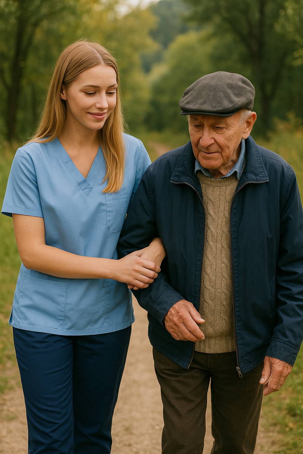 OSS accompagna anziano a passeggio
